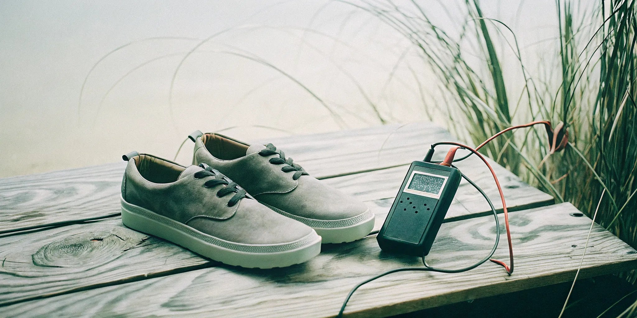 Grounding shoes being tested with a digital multimeter