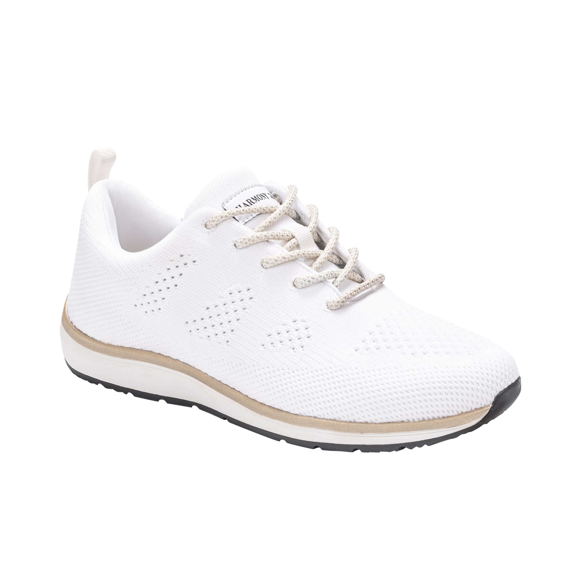 Category view of the Pamela White and Gold Knit Grounding Lace-Up for women with gold sparkle lace