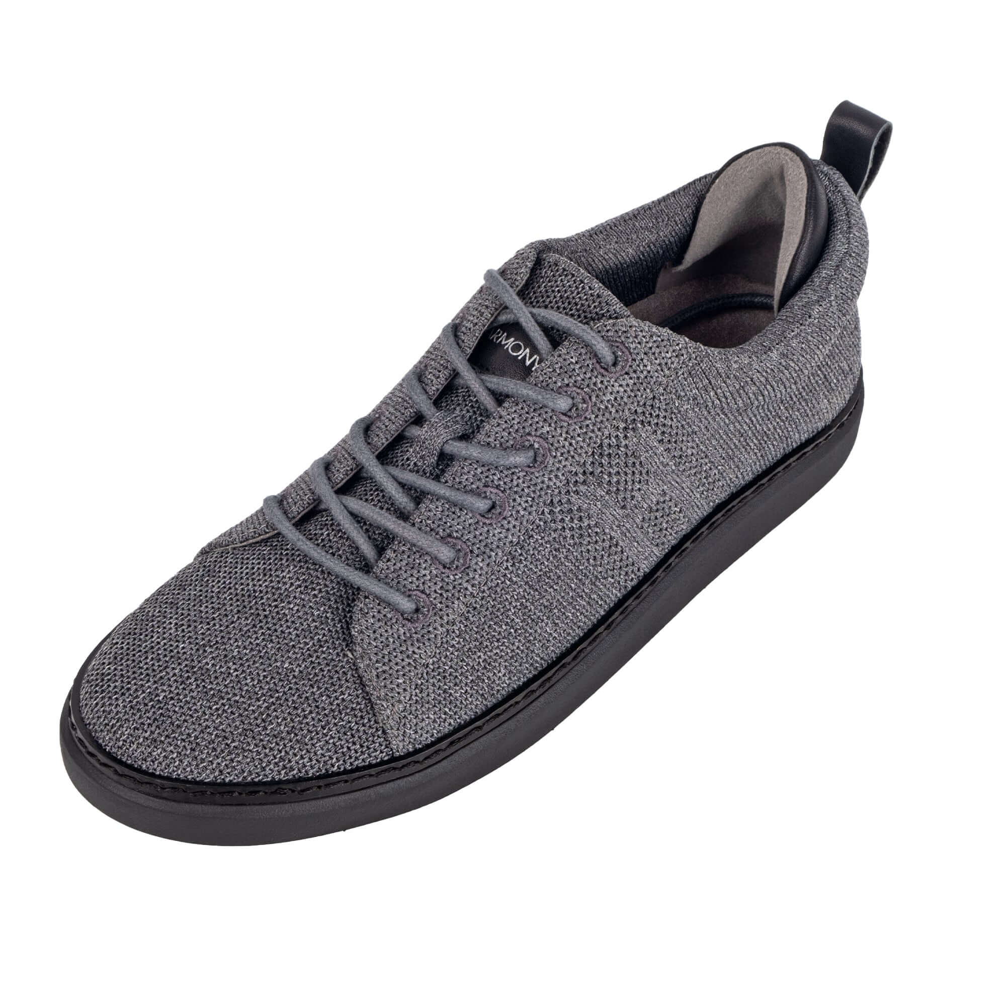 Hero view of emerson knit walker with charcoal and black accents with black shoelaces