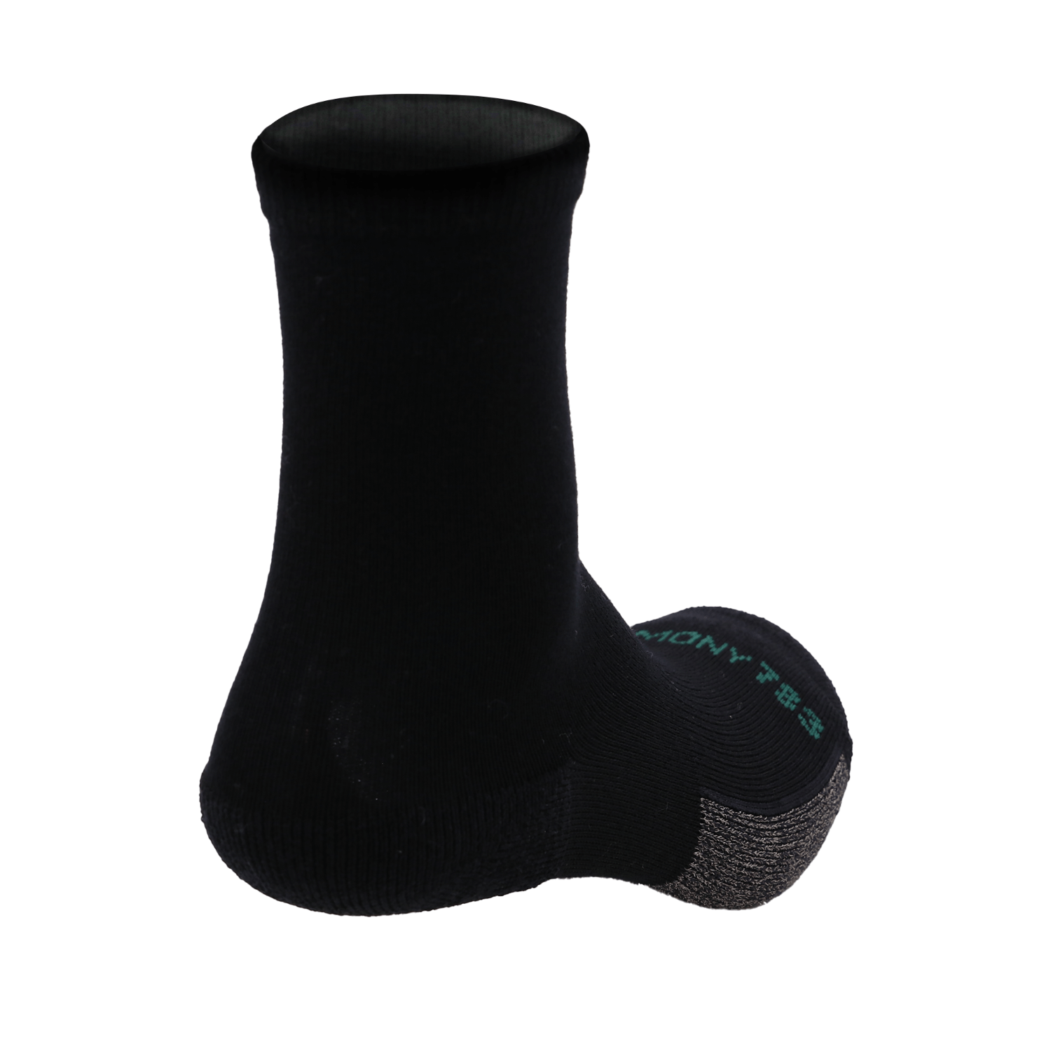 Harmony 783 Crew Style Grounding Socks Black Merino Wool with Silver Stitching
Heel View
