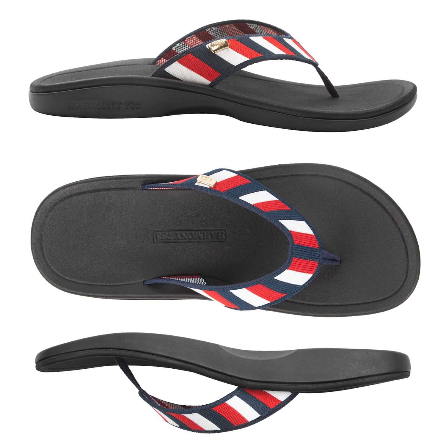 Harmony 783 Tatum knit Flip Flop and sandal
Red white and blue striped conductive grounding and earthing footbed
multiview Angle