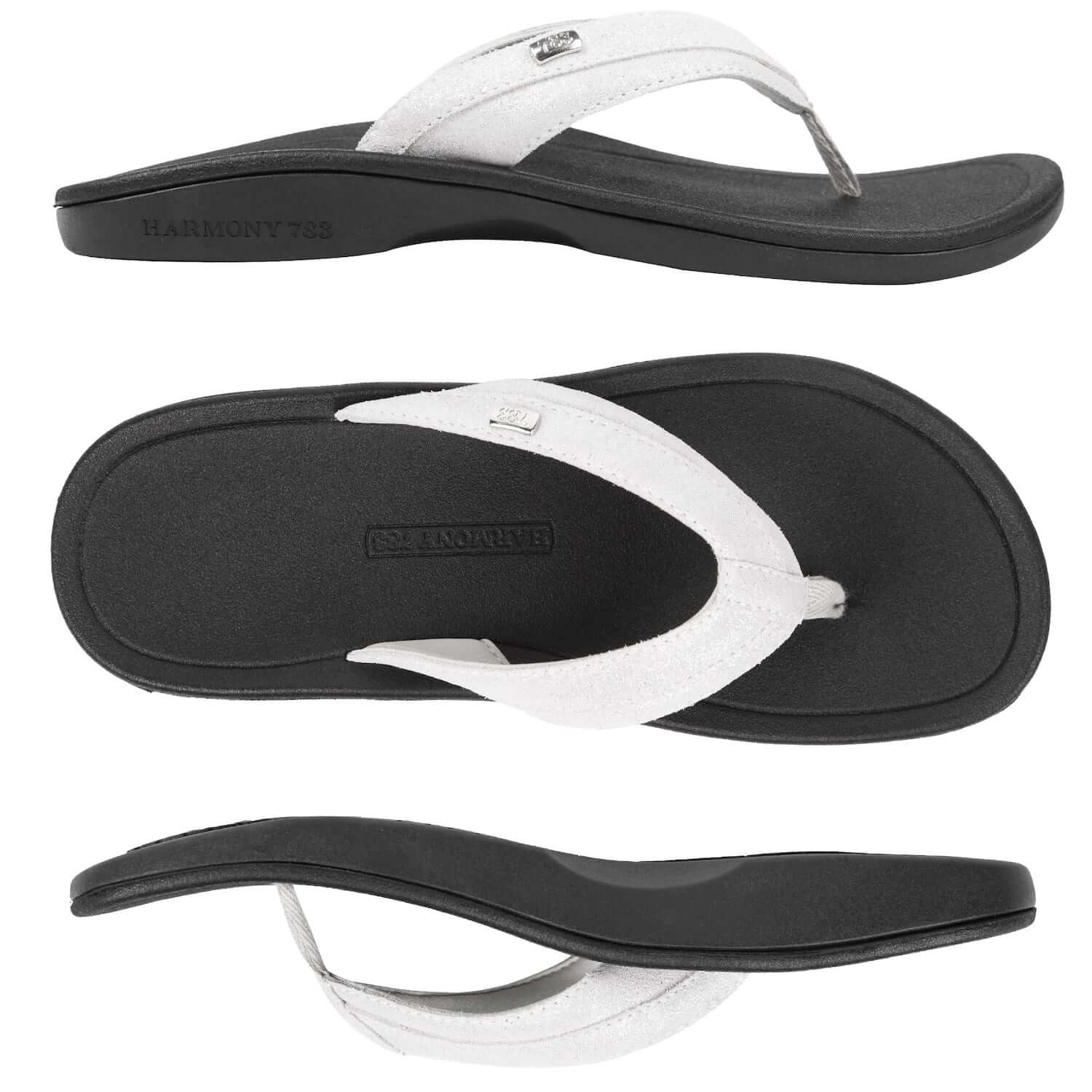 Harmony 783 Stella Womens Grounding Conductive Earthing Sandal in Silver Shimmer Suede Flip Flop
overhead multiview