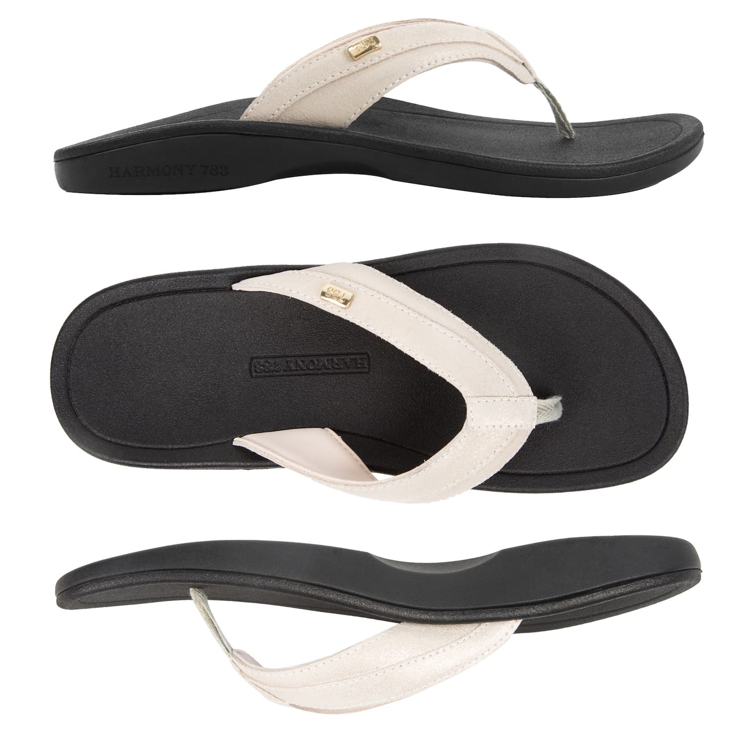 Harmony 783 Stella Womens Grounding Conductive Earthing Sandal in Gold cream Shimmer Suede Flip Flop
overhead Multiview