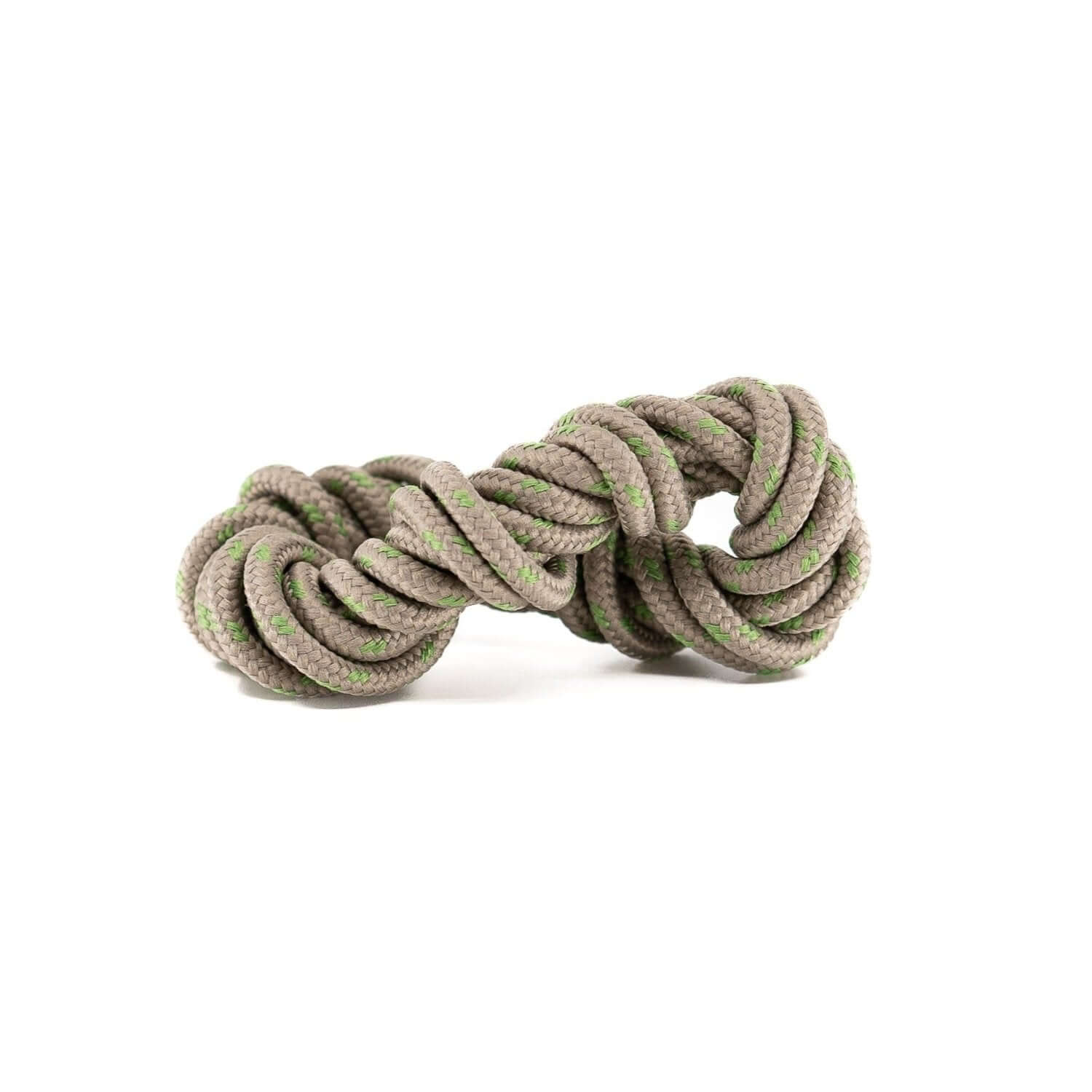 Khaki and green shoelace wrapped around itself