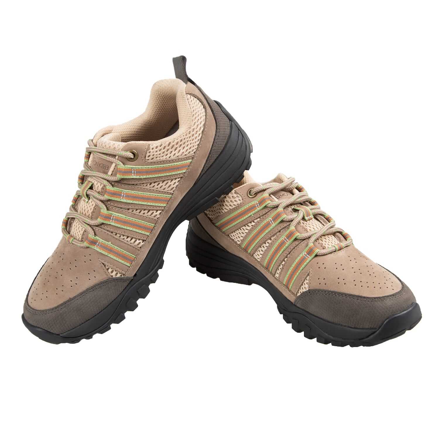 Grounding and Earthing Trail Shoe stacked view of Dakota Khaki and Creme hiking shoe