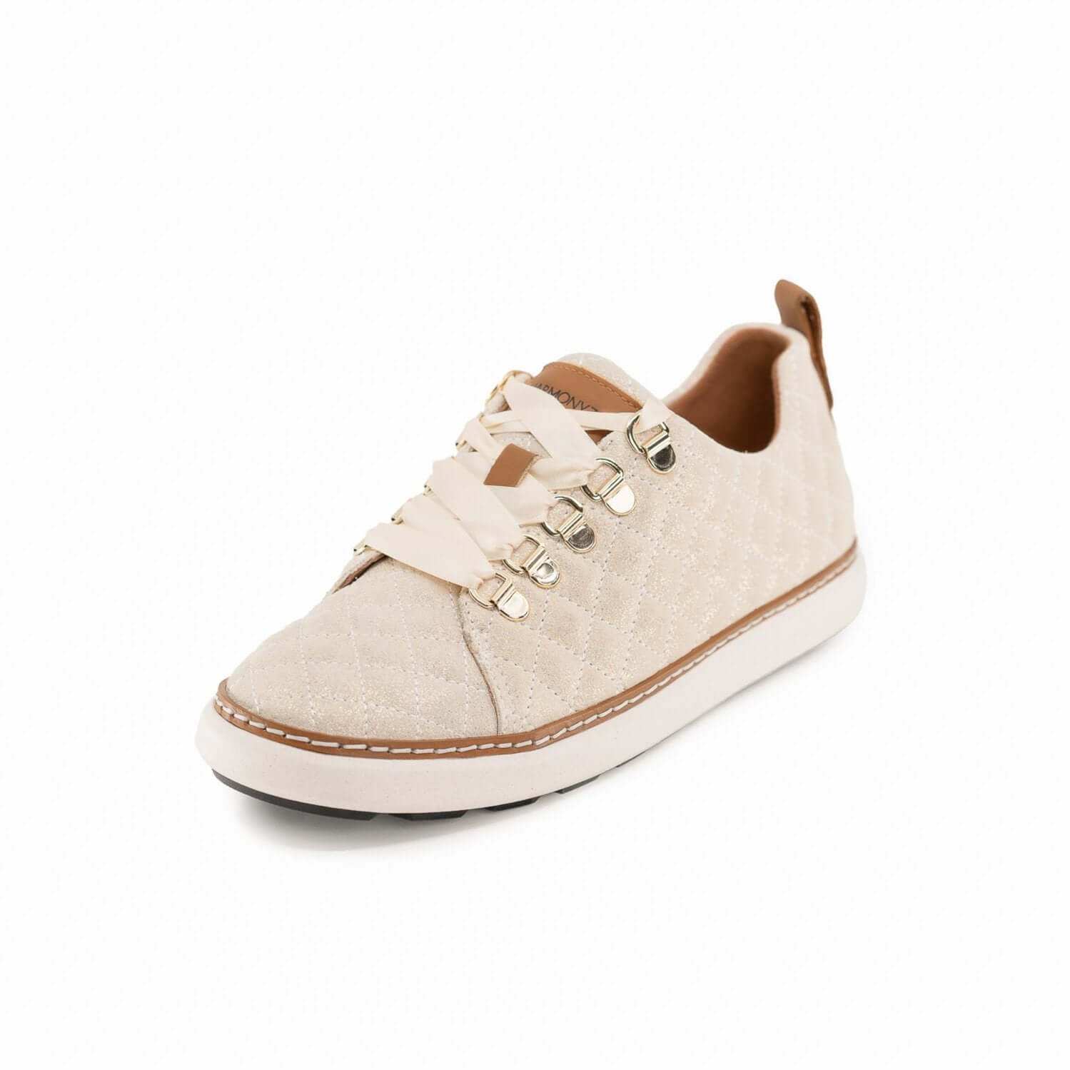 Hero view with Satin lace Gold Creme Quilted Grounding walking shoe
