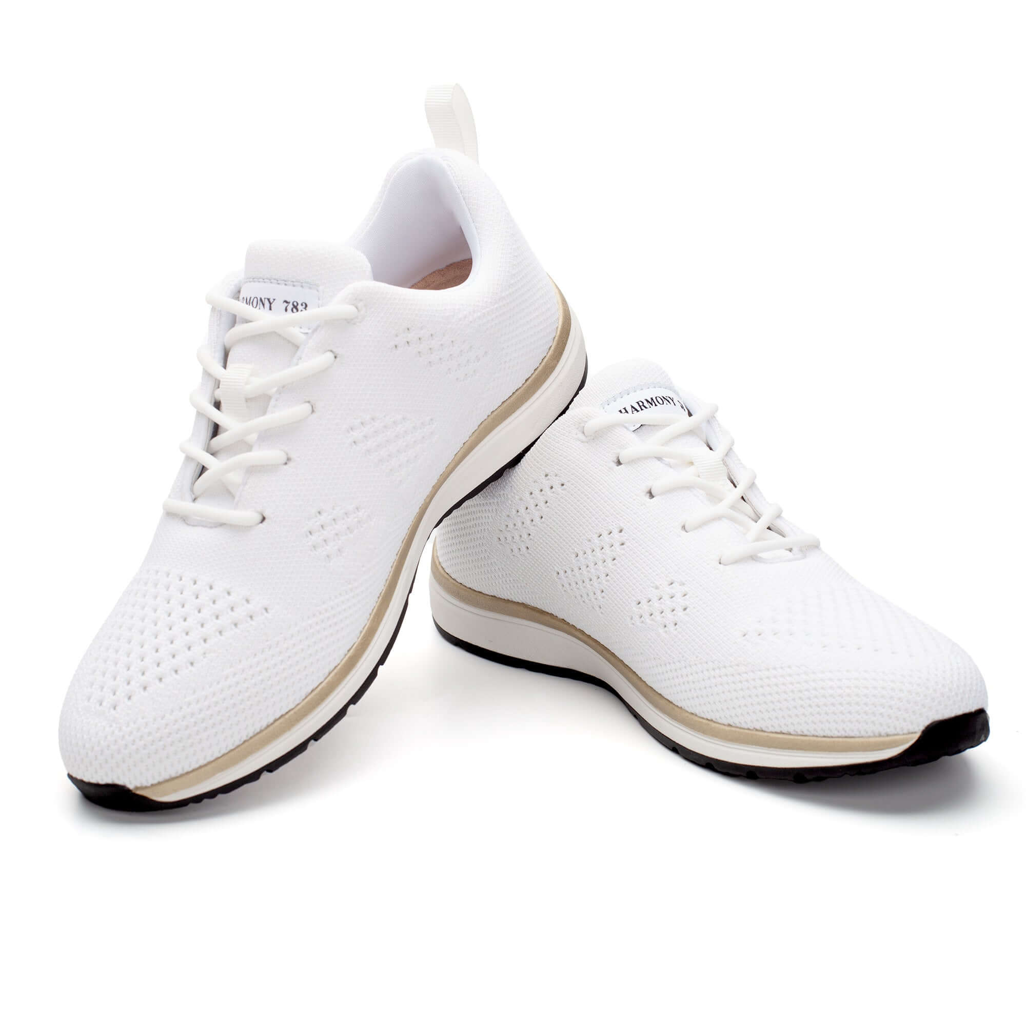 Stacked view of the Pamela White and Gold Lace-Up for grounding and earthing for women