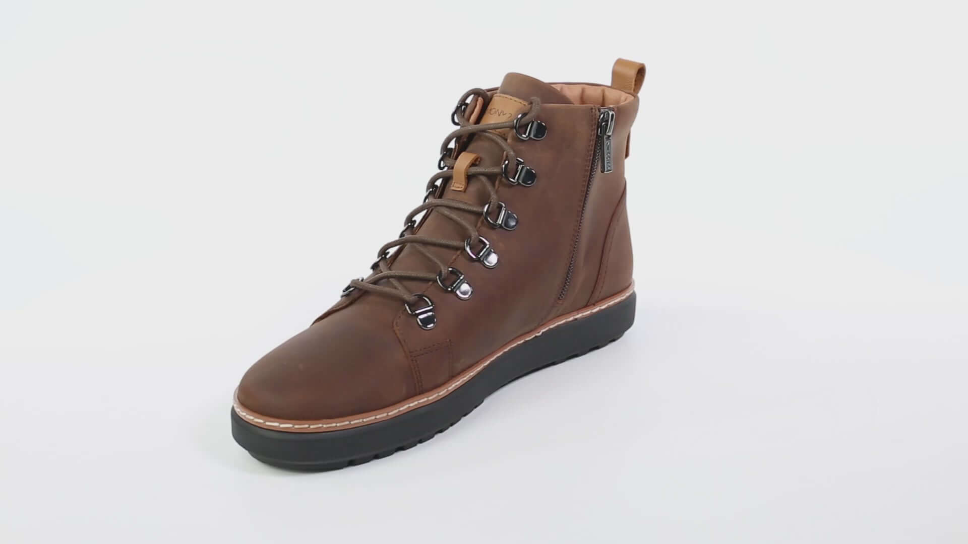 360 video brown leather zip up unisex high top boot for grounding and earthing