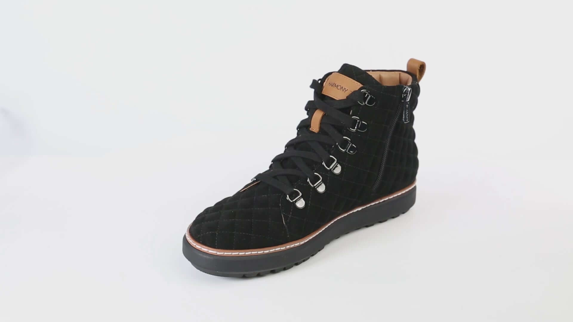 360 video black quilted high top boot for grounding and earthing