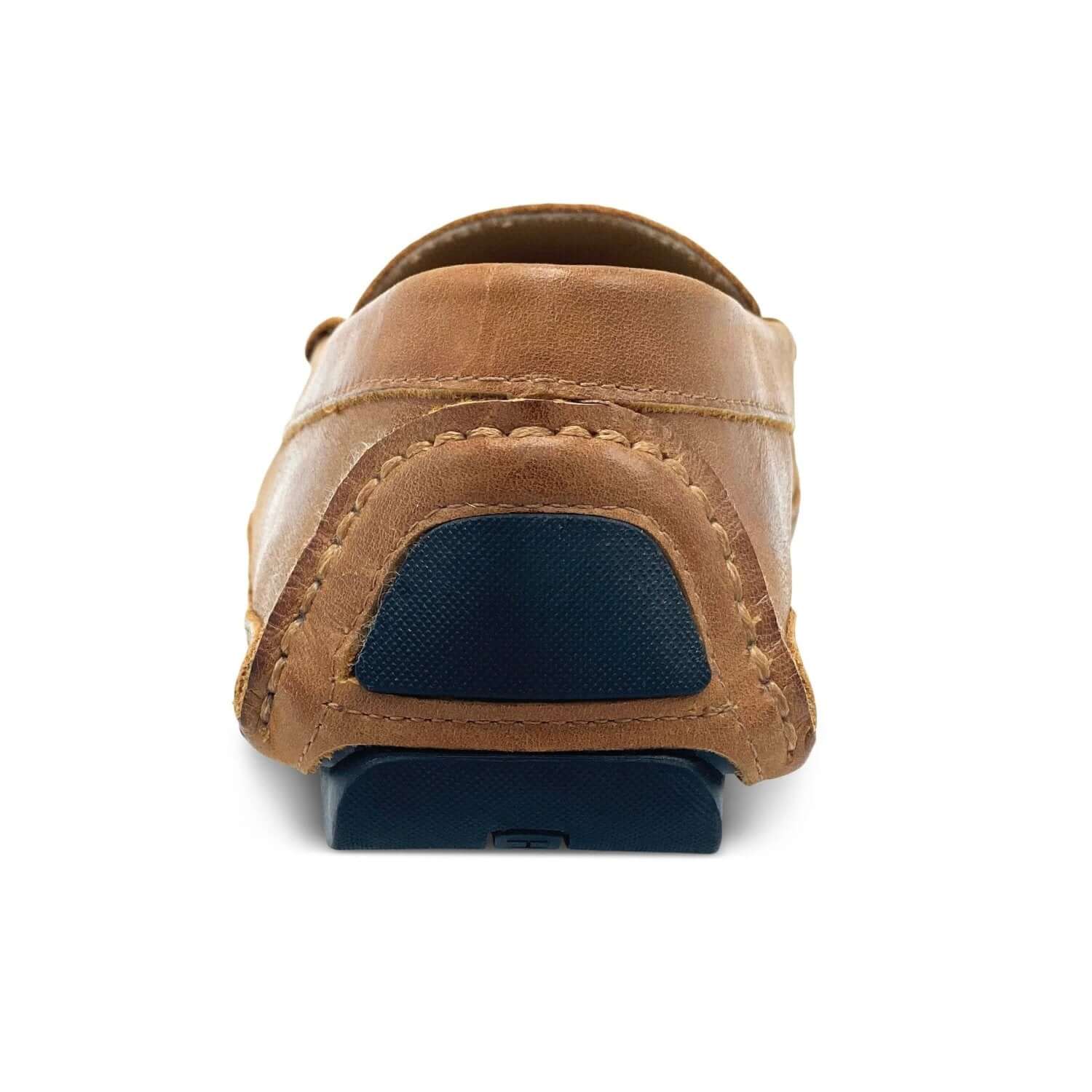 Heel view of the men's brown leather grounding driver