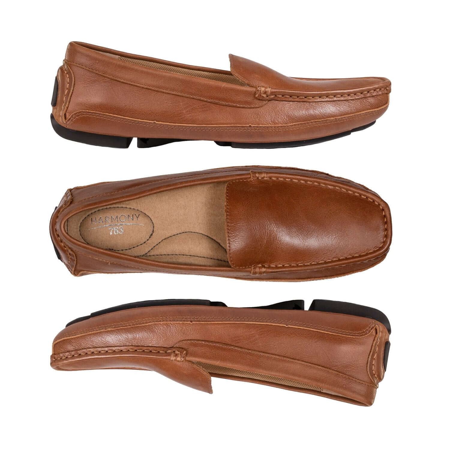 Multi-view look at men's brown leather grounding driver