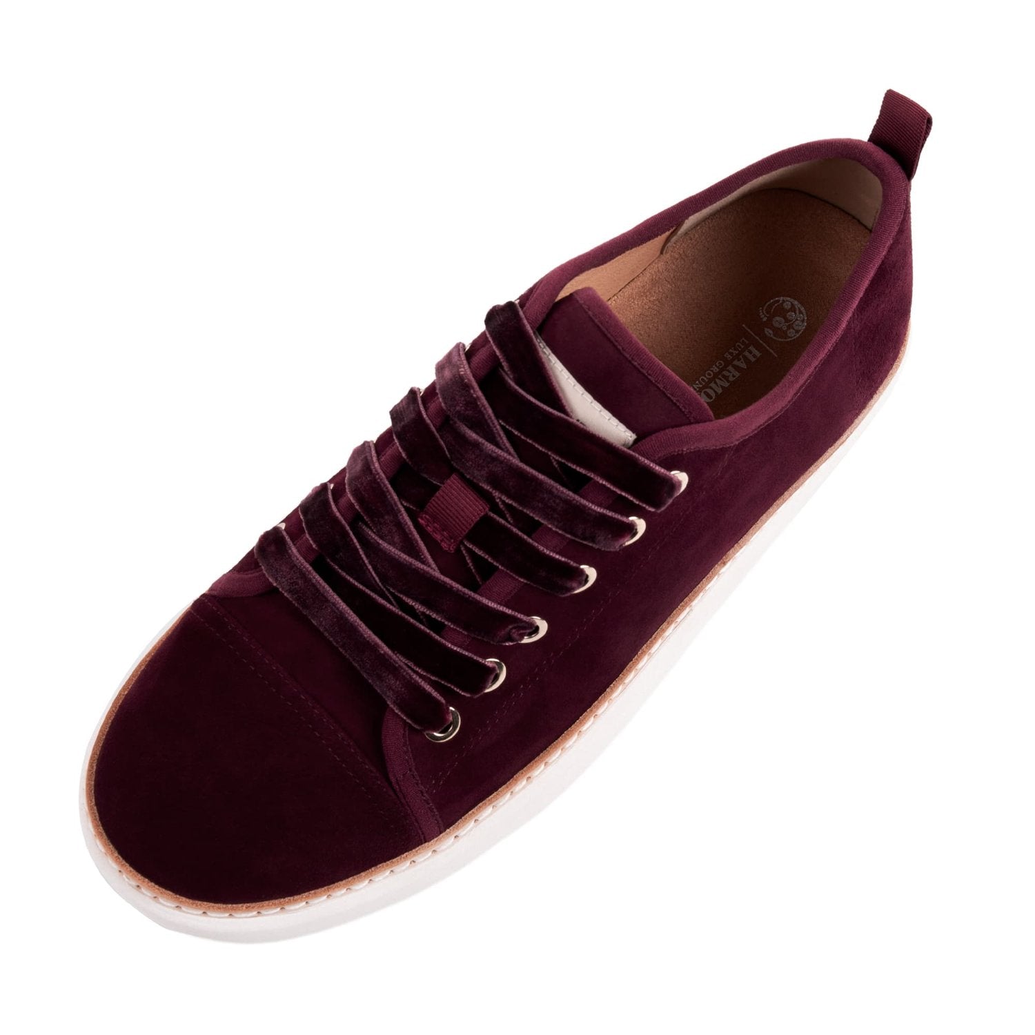 Cabernet suede grounding walker with cabernet velvet shoelace