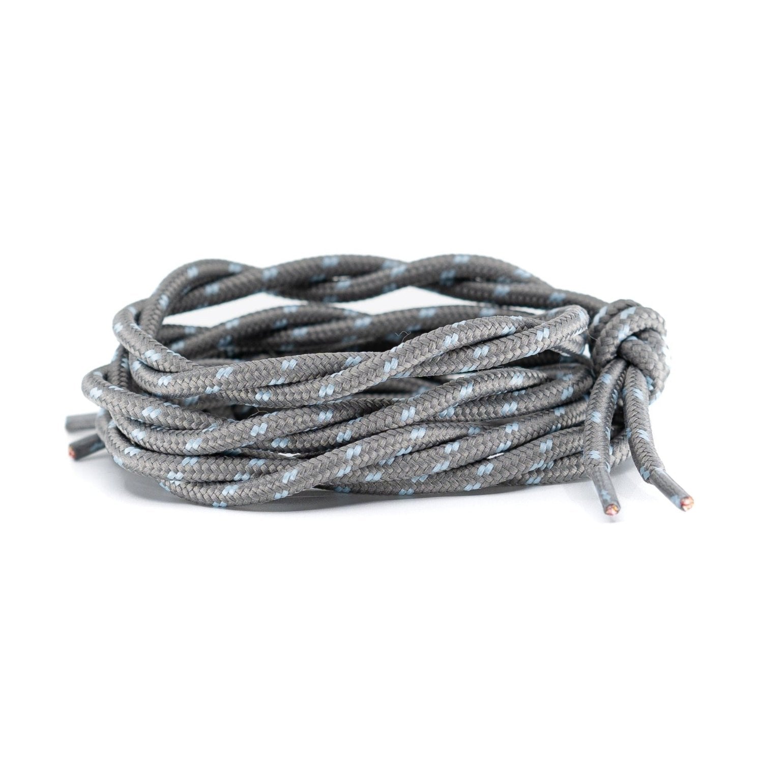 Grey round nylon shoelace with blue flecks