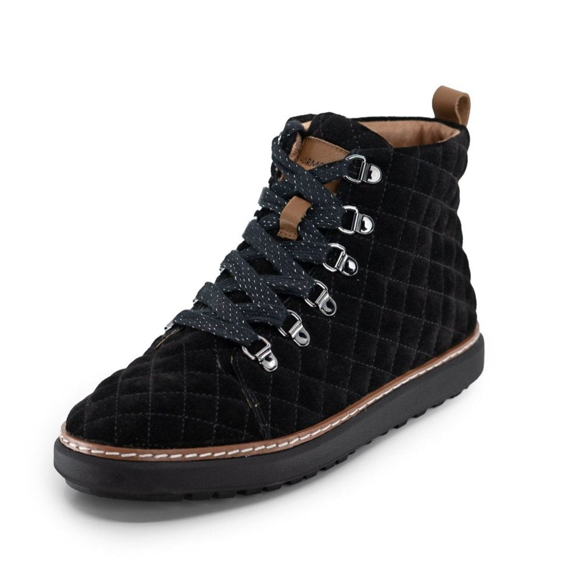 Black quilted grounding boot with sparkle cotton black laces hero view