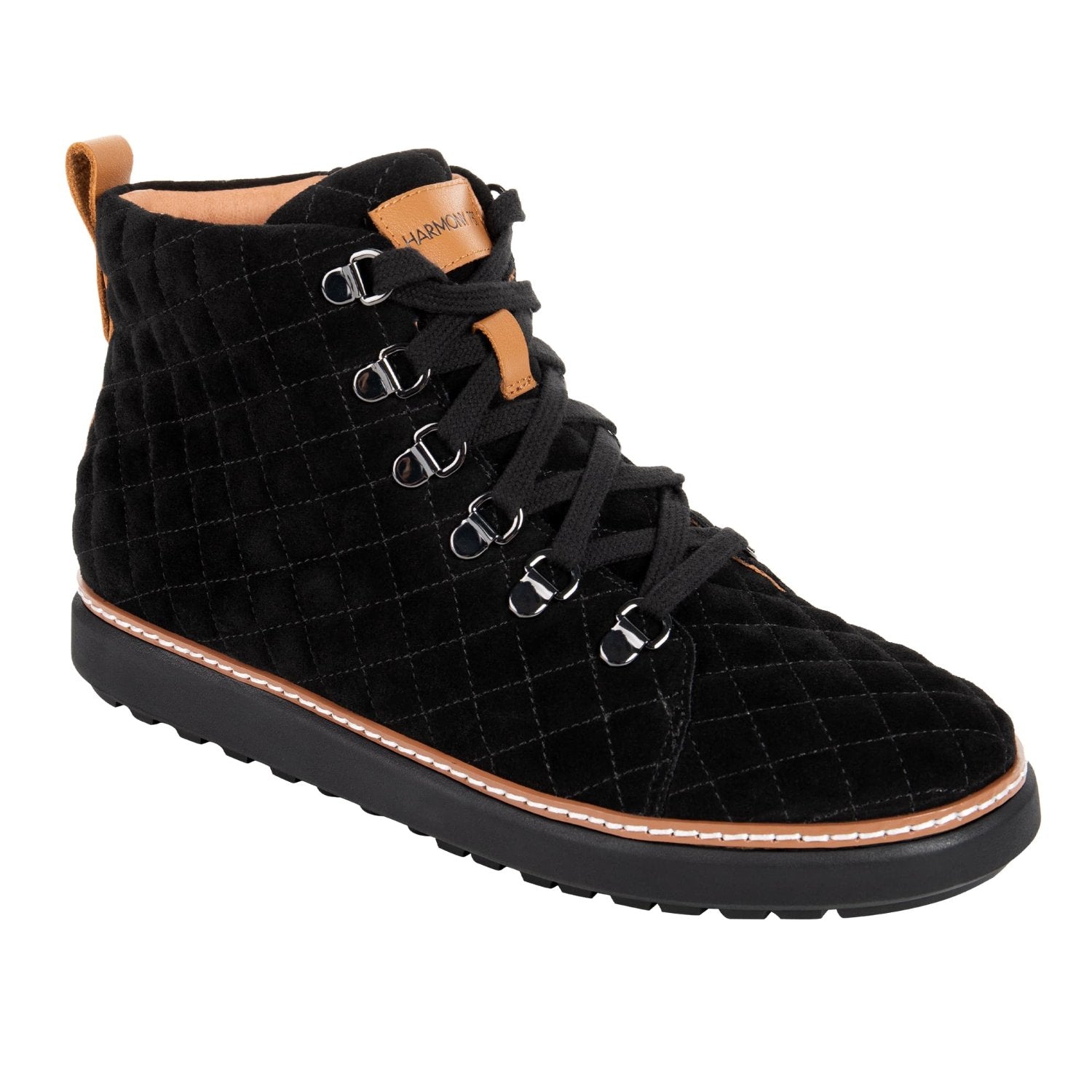 Category view of black quilted zip-up grounding high-top for women