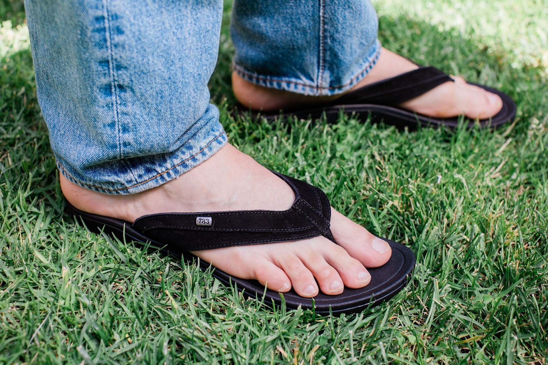 Man Standing on Grasswearing Harmony 783 Men’s Grounding Conductive Earthing Sandal Cameron Black Nubuck Flip Flop
Lifestyle