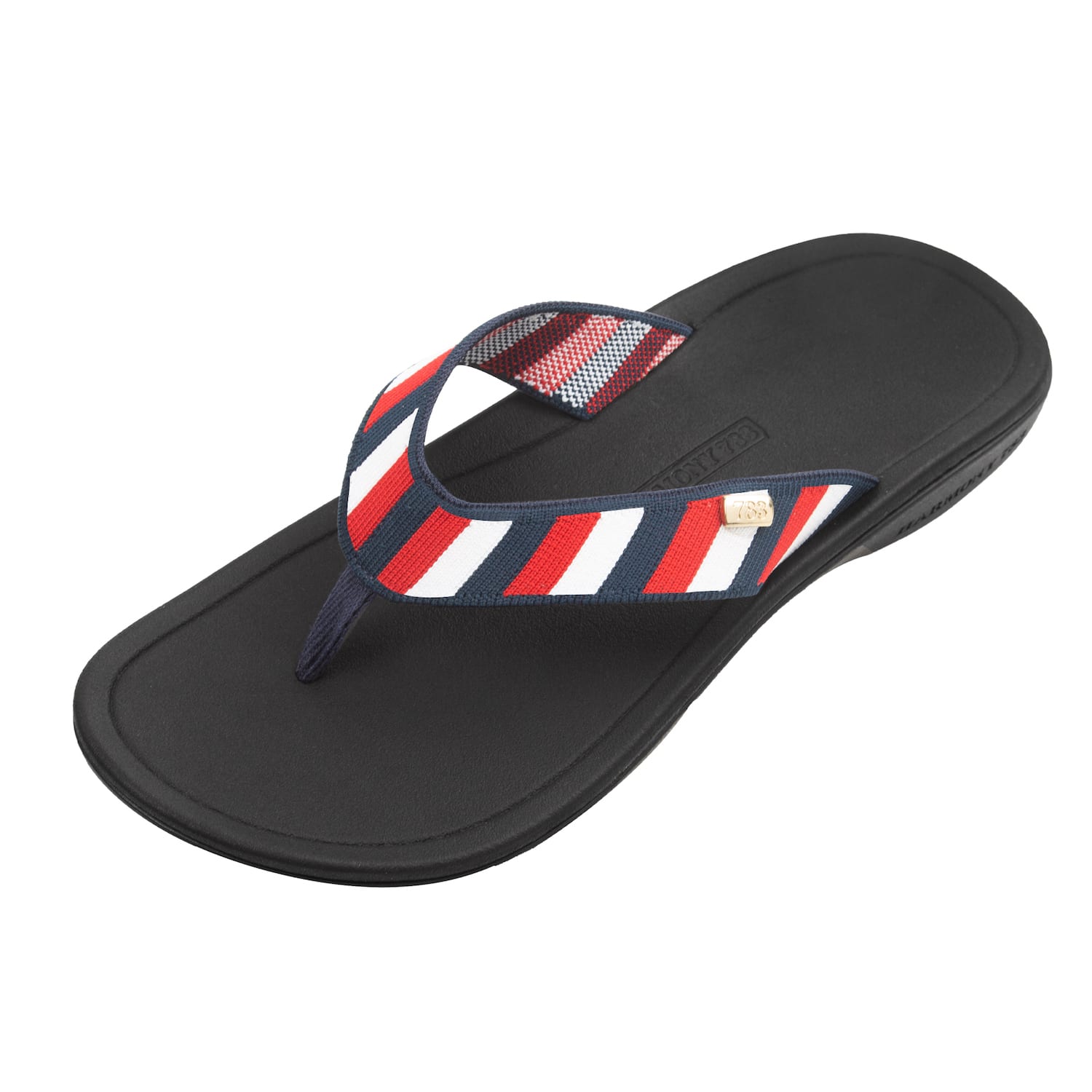 Harmony 783 Tatum knit Flip Flop and sandal 
Red white and blue striped conductive grounding and earthing footbed
hero Angle