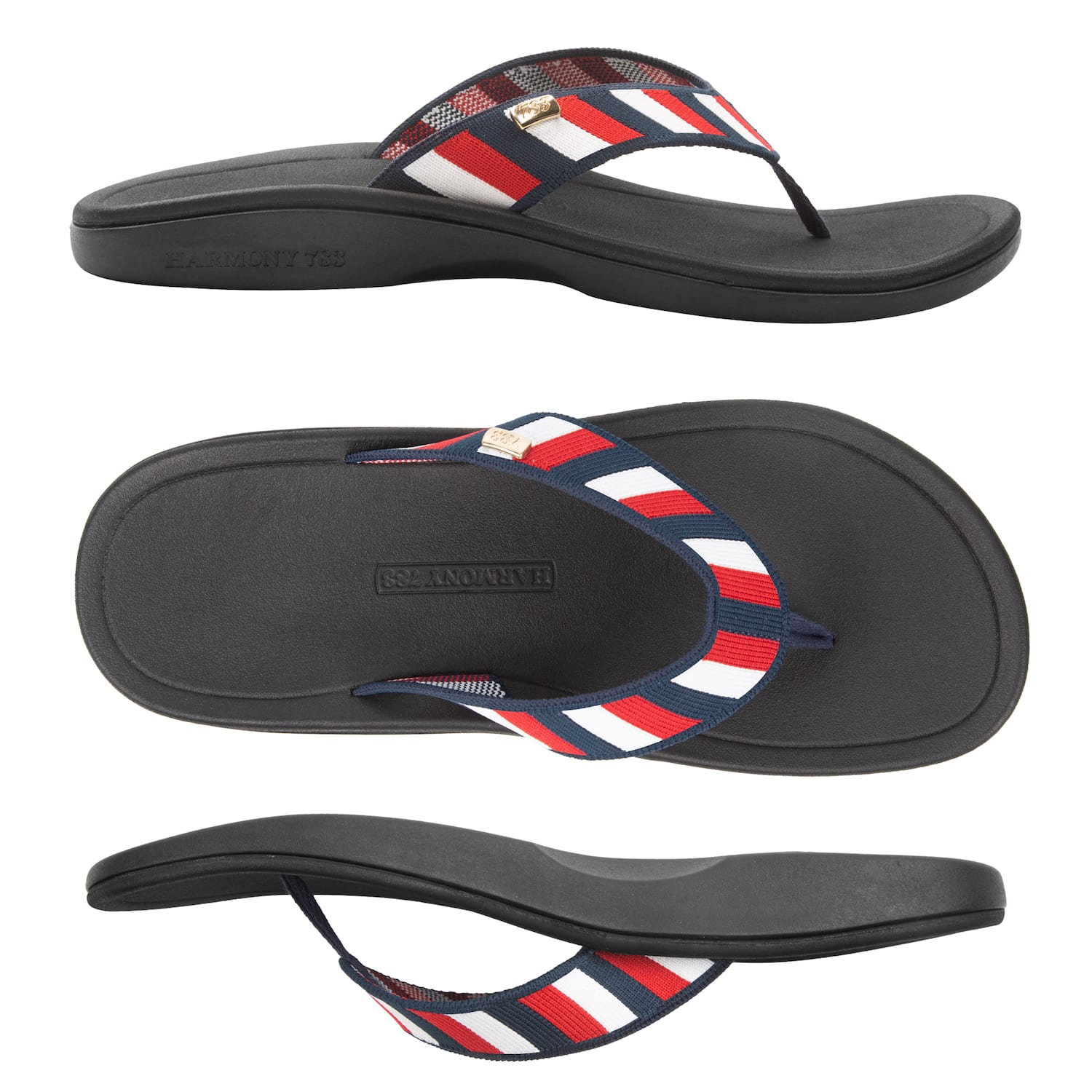 Harmony 783 Tatum knit Flip Flop and sandal 
Red white and blue striped conductive grounding and earthing footbed
multiview Angle