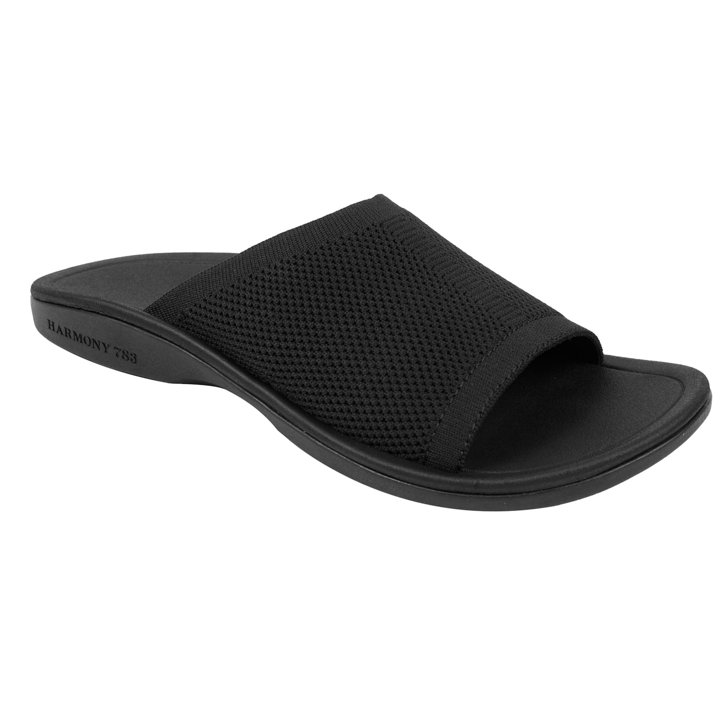 Harmony 783 sophie slide knit black sandal 
 conductive grounding and earthing footbed
Category Angle