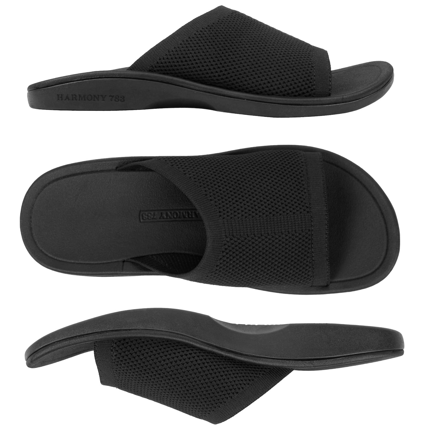 Harmony 783 sophie slide knit black sandal 
 conductive grounding and earthing footbed
multiview Angle
