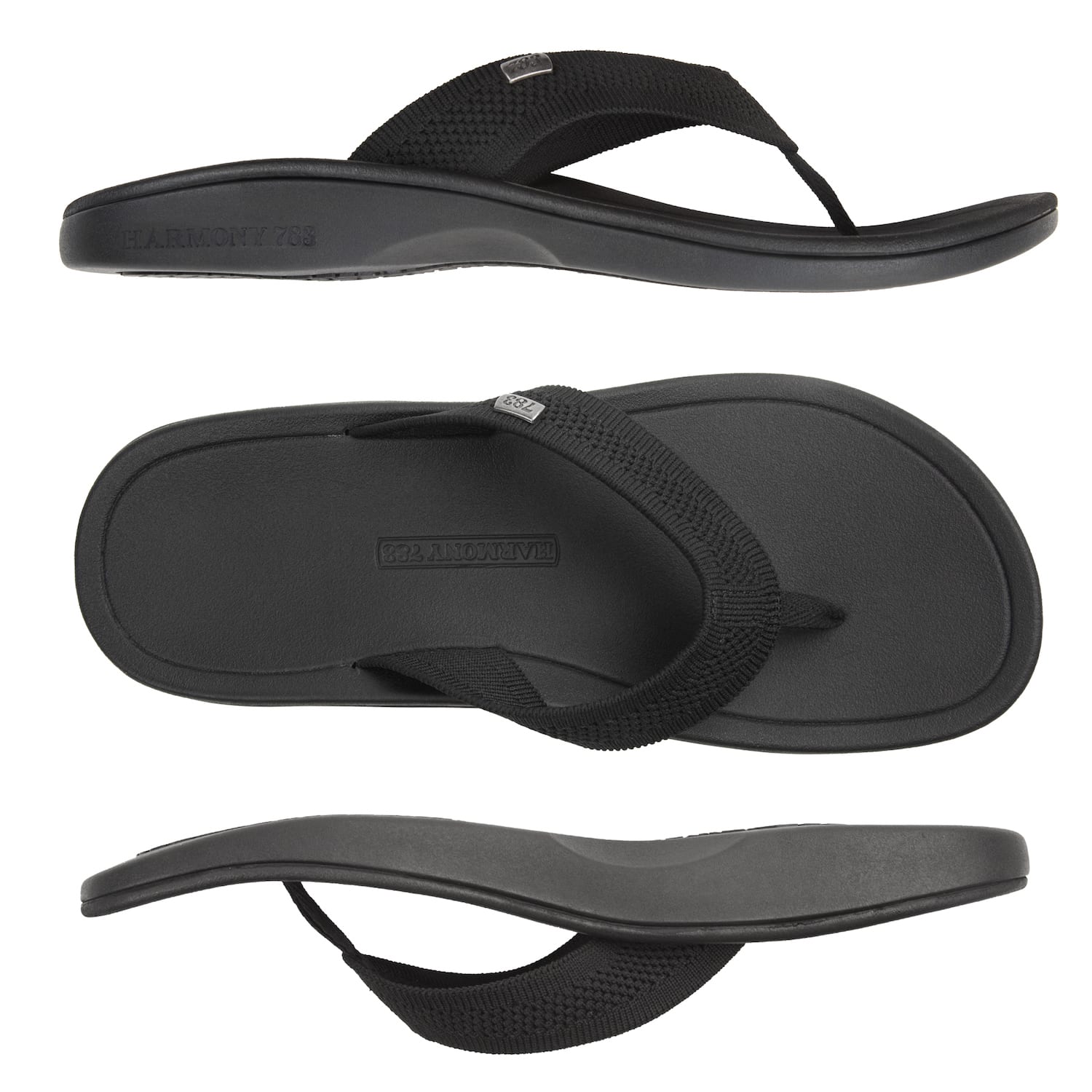 Harmony 783 Tatum knit Flip Flop and sandal 
black conductive grounding and earthing footbed
multiview Angle