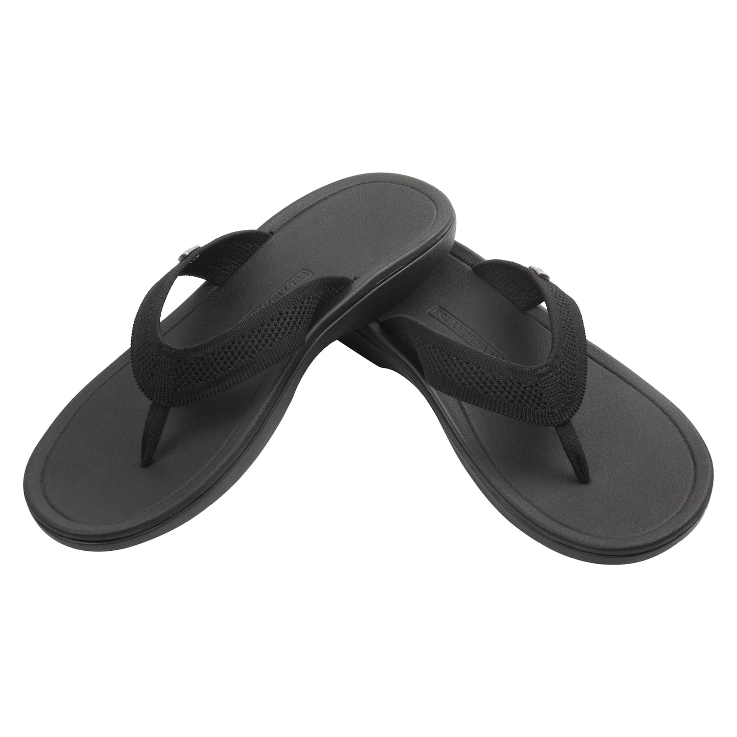 Harmony 783 Tatum knit Flip Flop and sandal 
black conductive grounding and earthing footbed
stacked Angle
