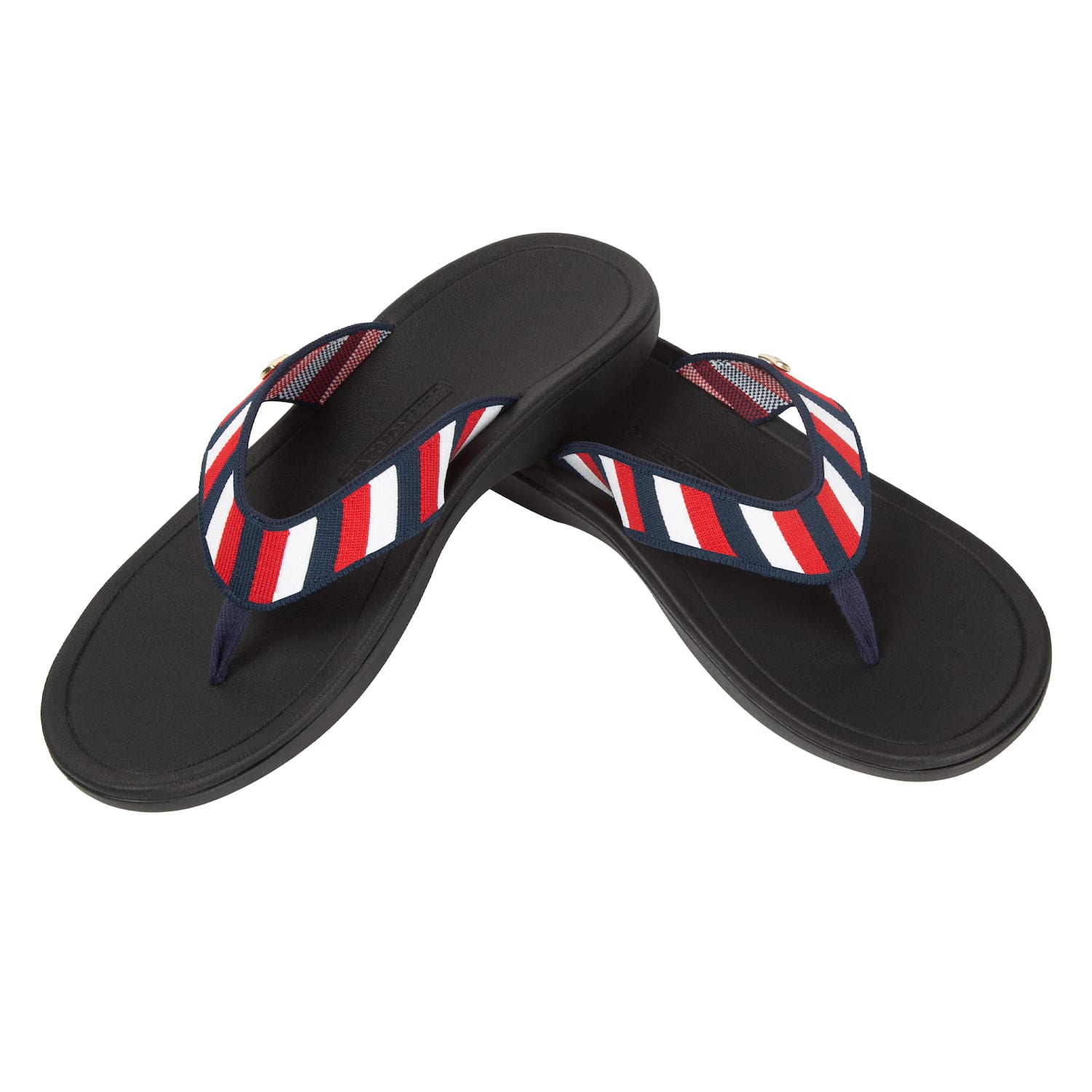 Harmony 783 Tatum knit Flip Flop and sandal 
red white and blue striped conductive grounding and earthing footbed
stacked Angle