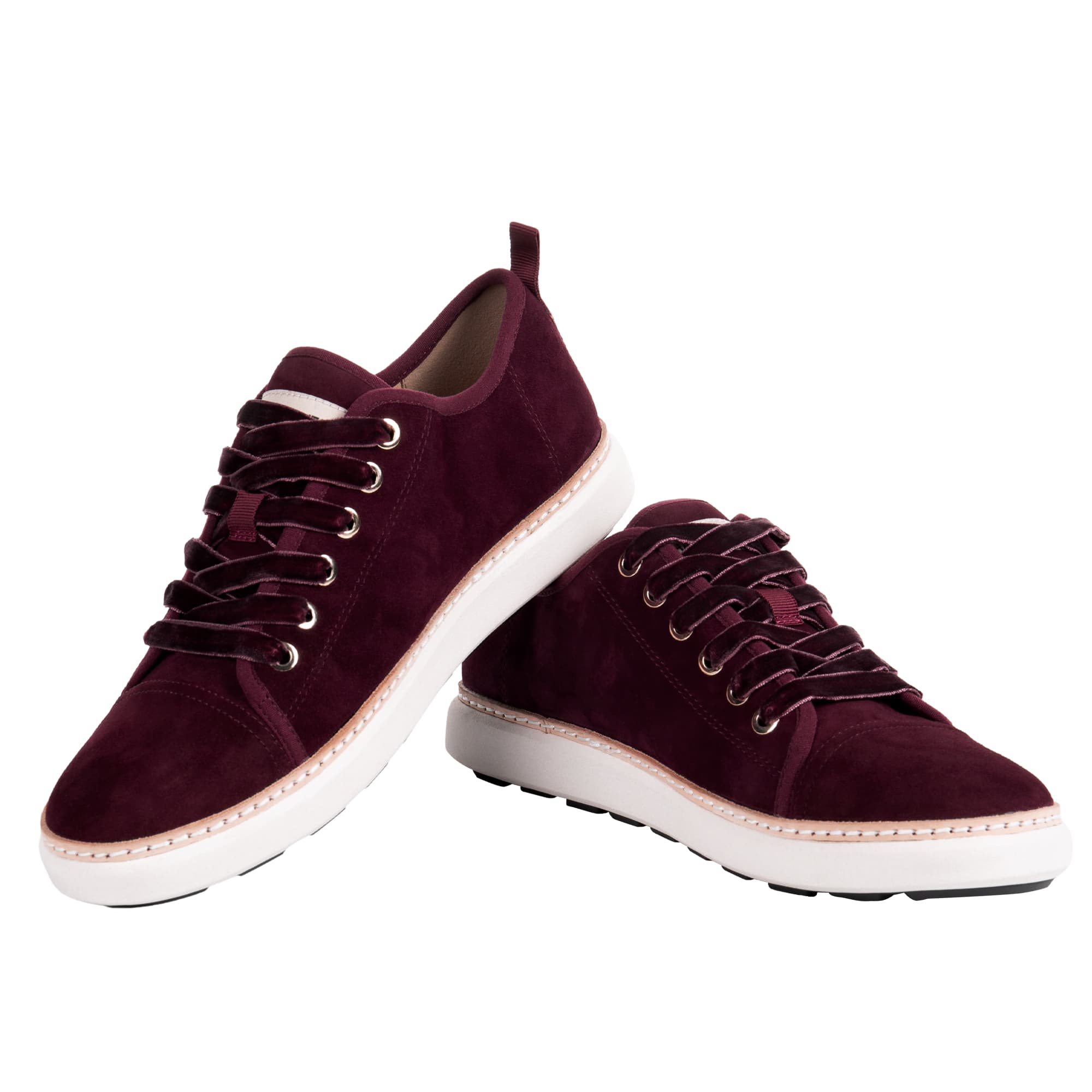 Stacked view of Cabernet Suede grounded walkers