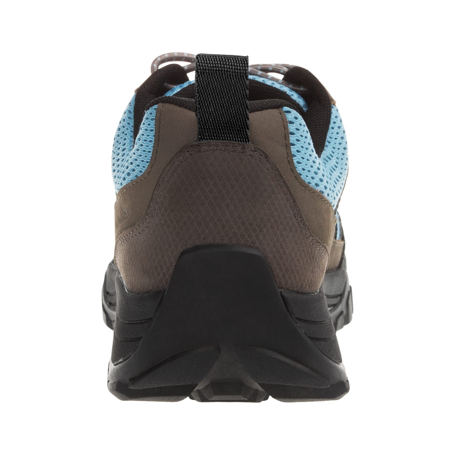 Heel view of the Taylor Grey and Blue Grounding Trail shoe for men and women