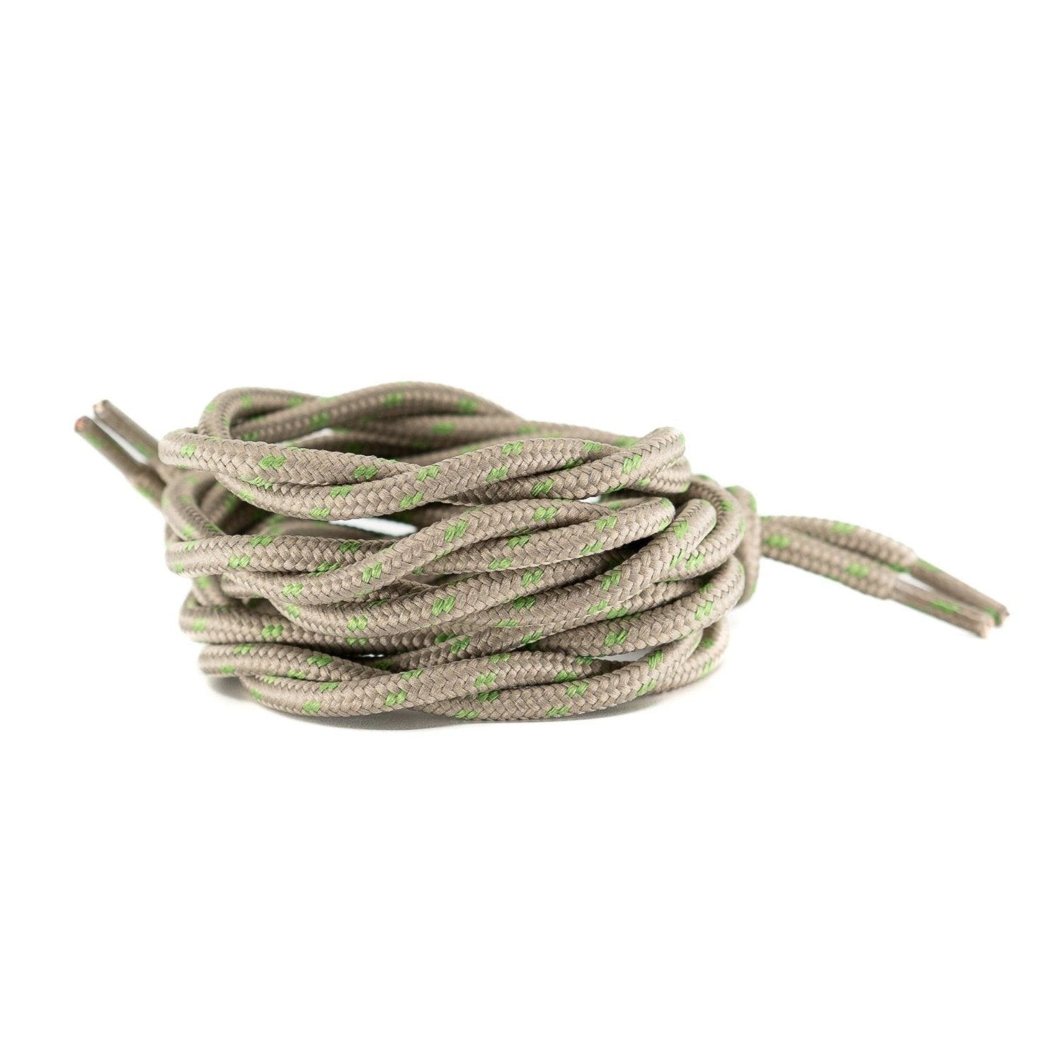 khaki nylon round shoelaces with green flecks