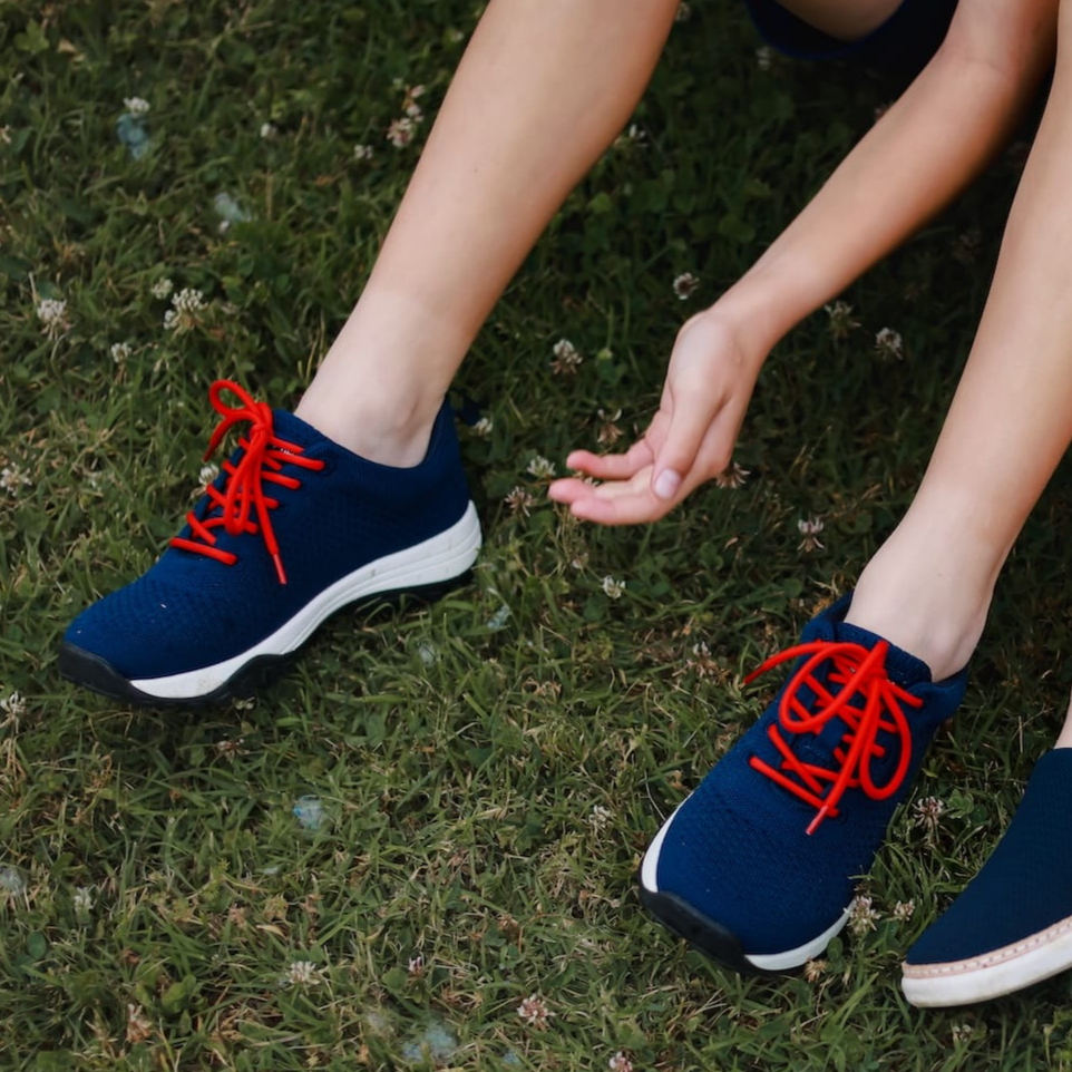 Men's Women's Navy Bamboo Grounding Sneaker Red Laces