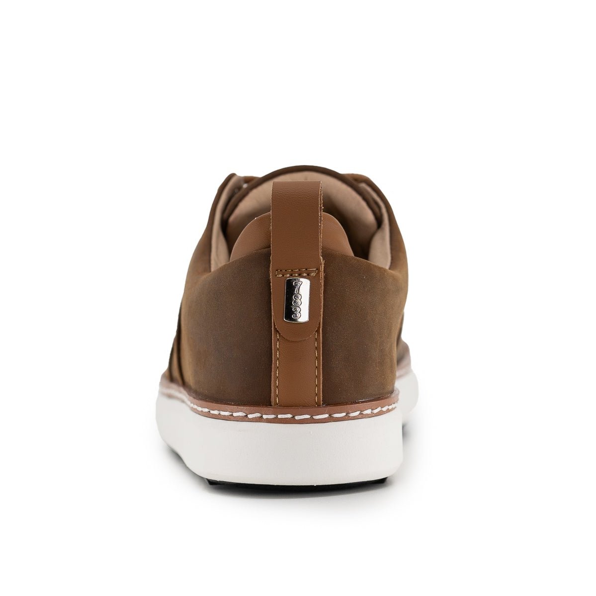 Brown leather grounding walker with white sole view from heel