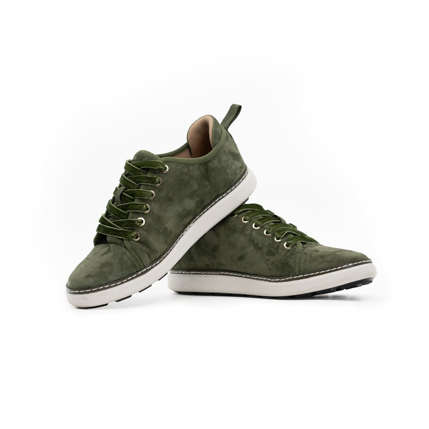 Stacked view of the charlotte olive green suede grounding walker