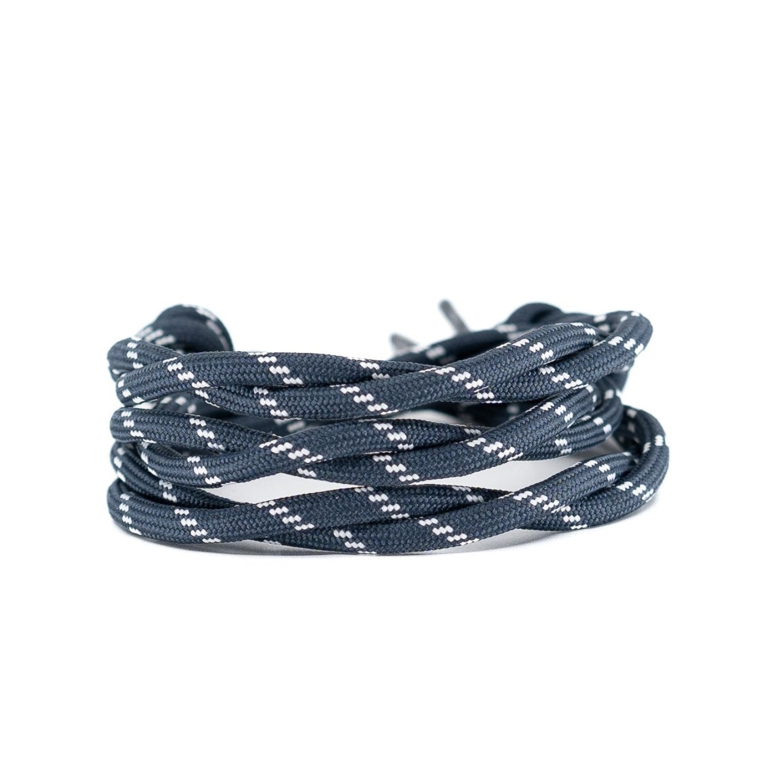 Navy and white round nylon shoelaces