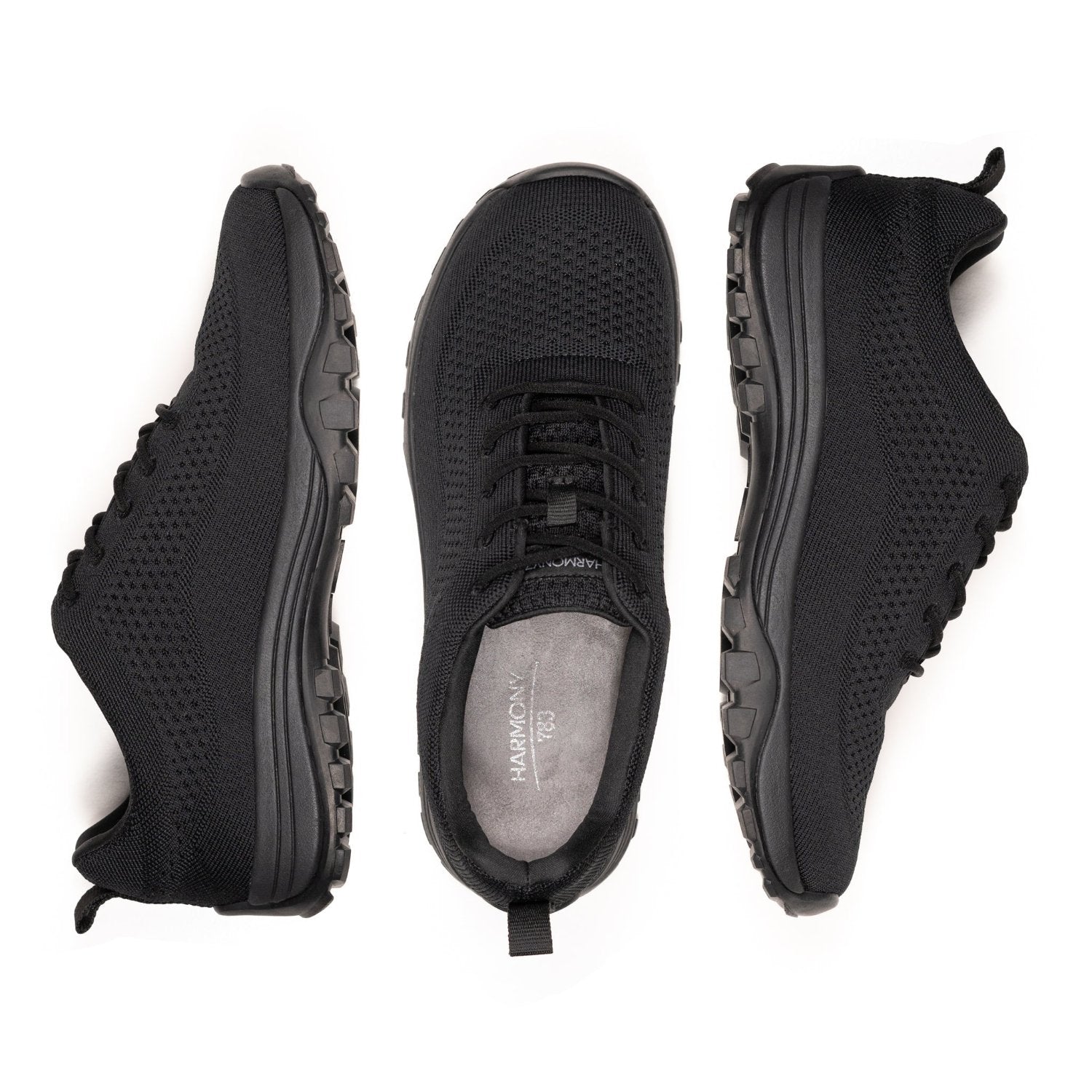 Multi-view image of black bamboo grounding knit sneaker for men and women