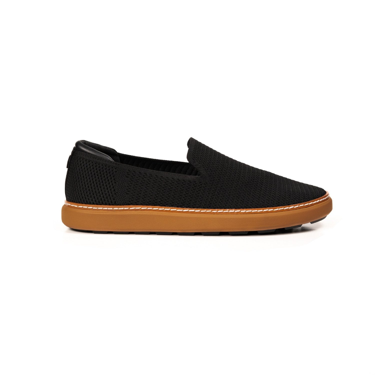 Outside profile view of Black and Cognac bamboo grounding slip-on