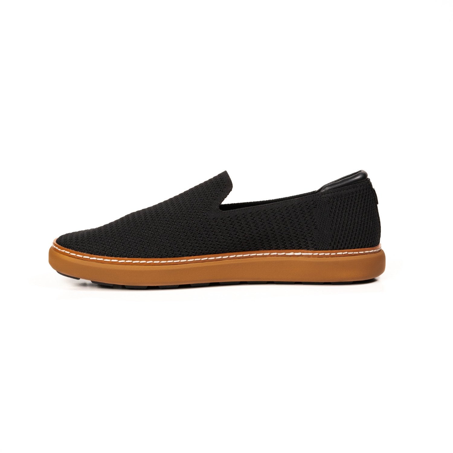 Profile view of Black Cognac Grounding Bamboo Knit Slip-On for men and women