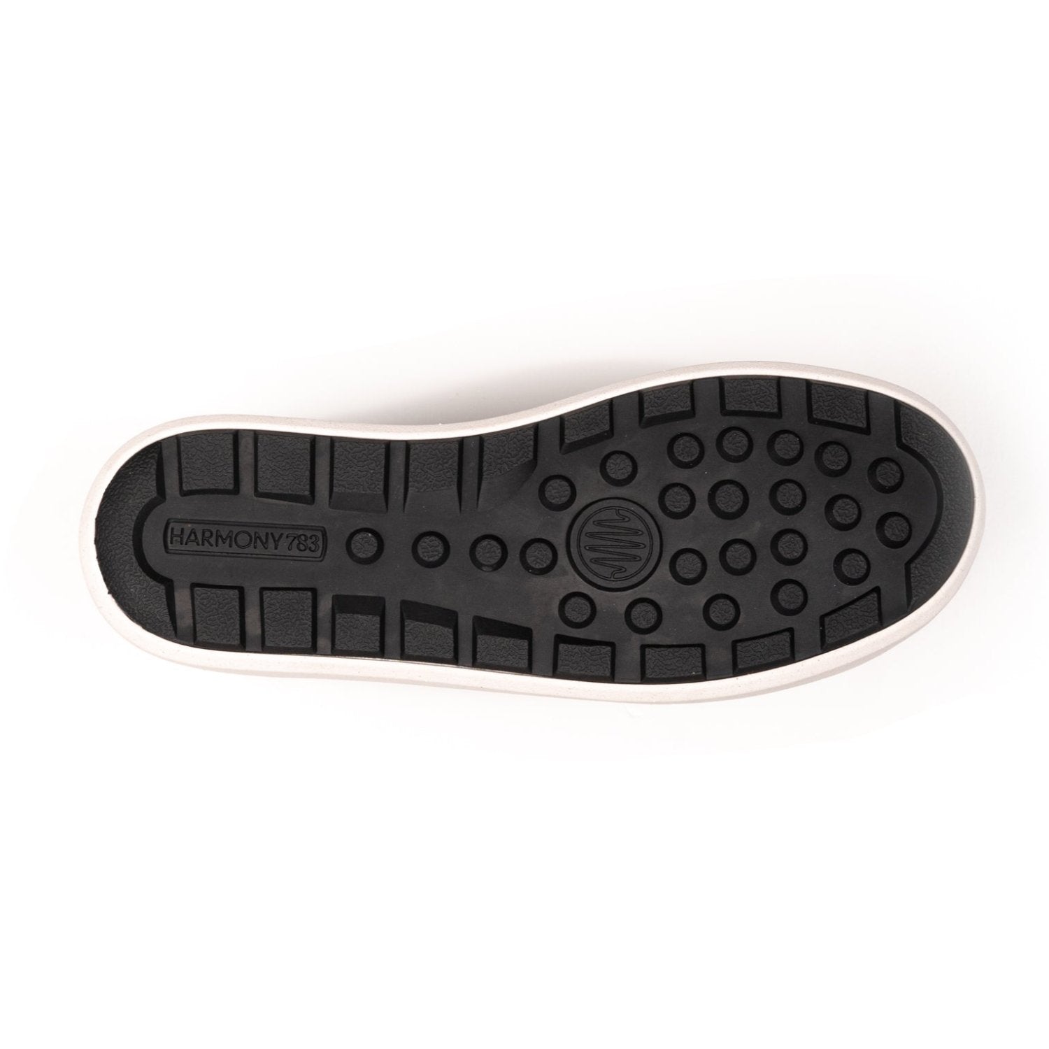 Sole view of black and white bamboo slip-on for grounding and earthing