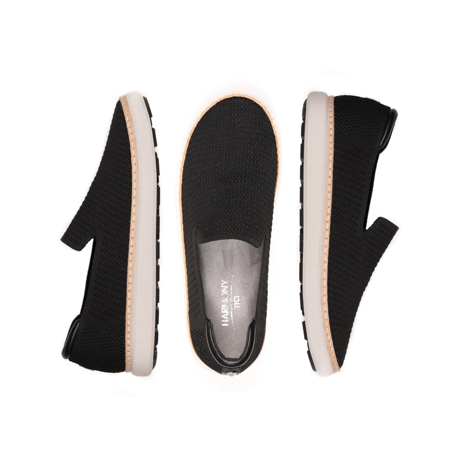 Multi-view of black and white grounding bamboo knit slip-ons for men and women