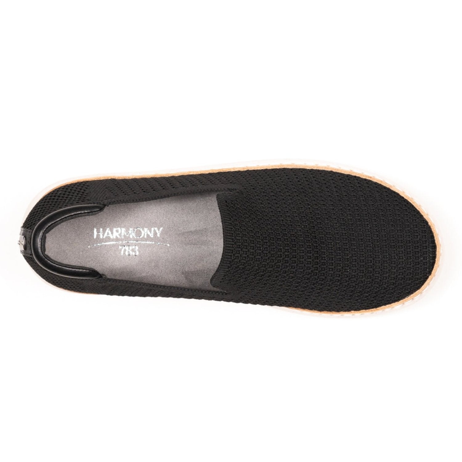 Top view of black and white grounding bamboo knit slip-on