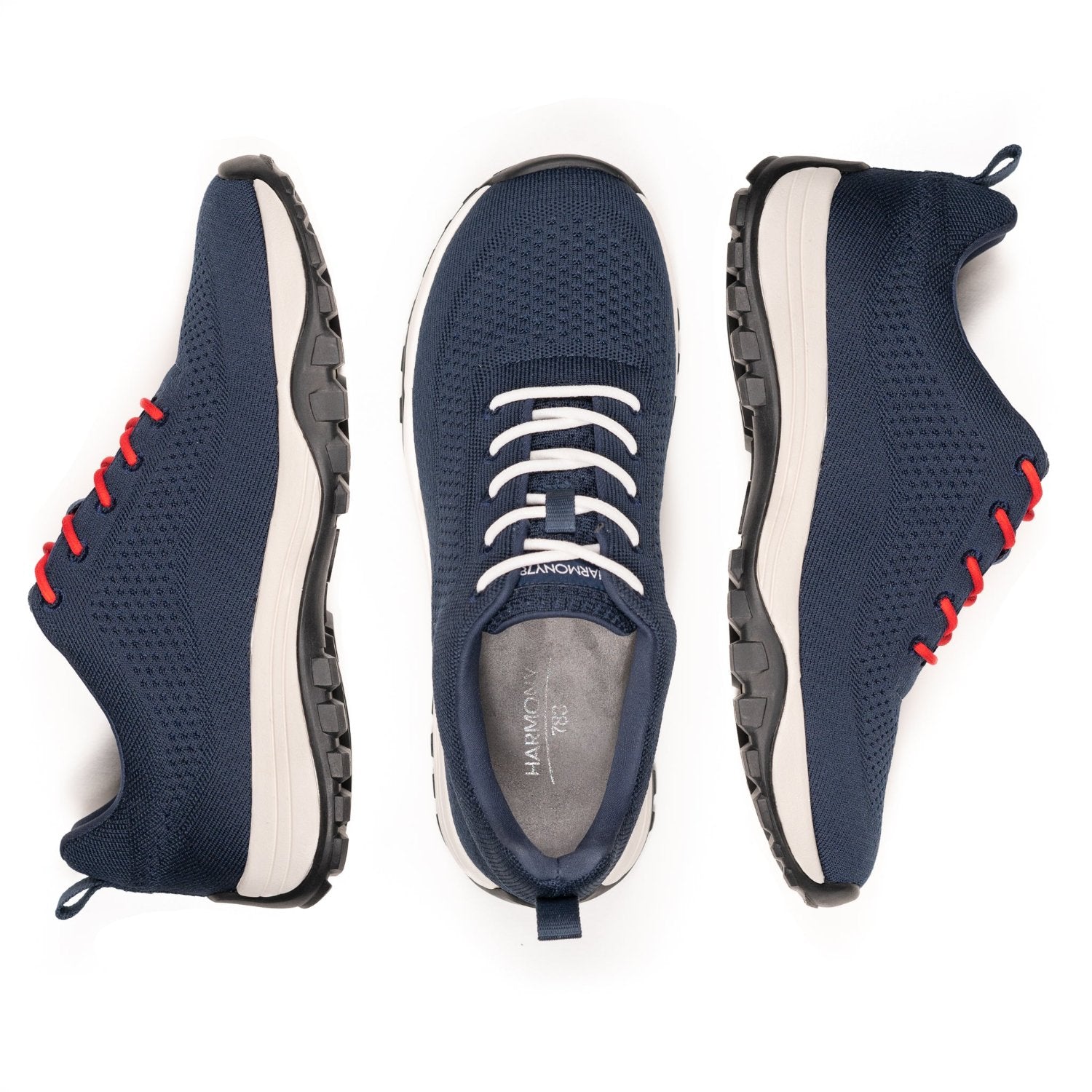 Men's Women's Unisex Navy Bamboo Grounding Sneaker Multi-View with White laces and red Laces