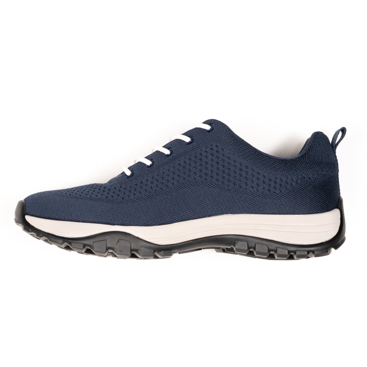 Men's Women's Unisex Navy Bamboo Grounding Sneaker Profile View white laces