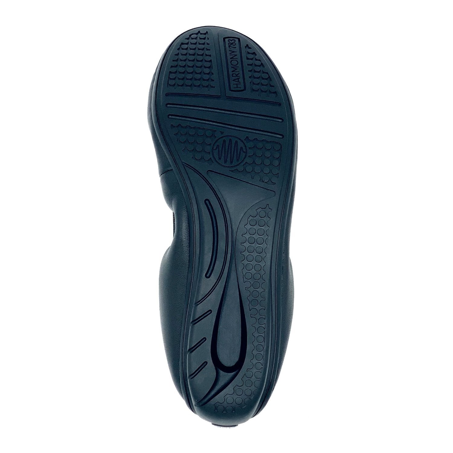 sole view of the black leather earthing ballet flat