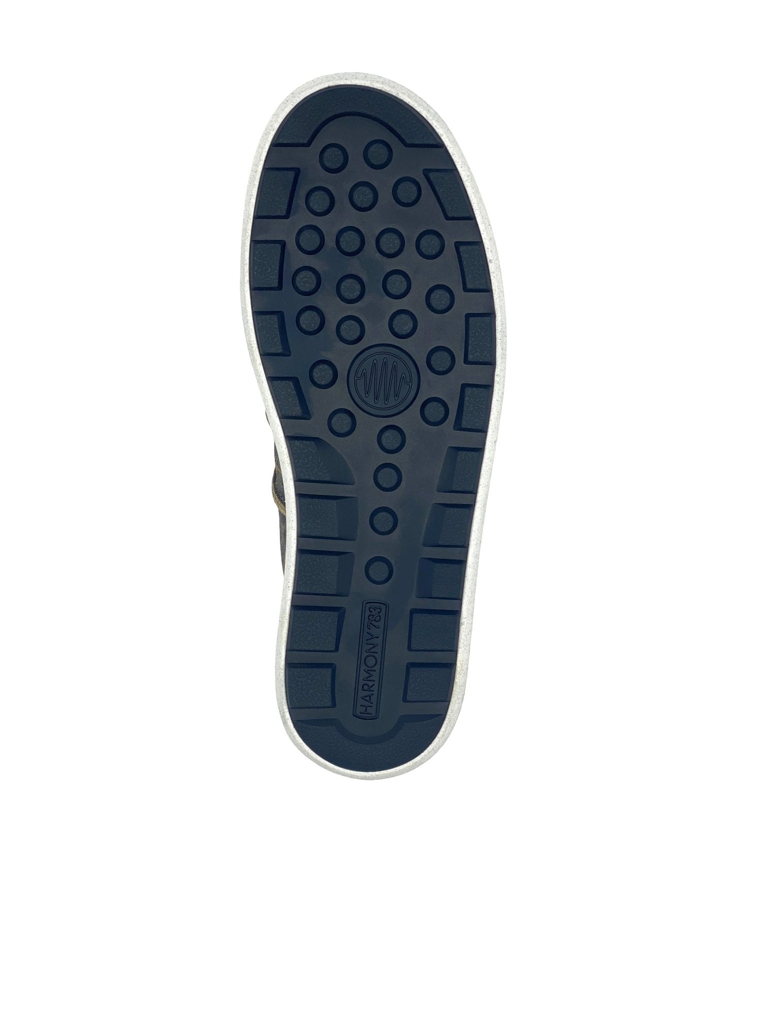 Bottom of shoe sole view of giraffe print leather grounding walking shoe