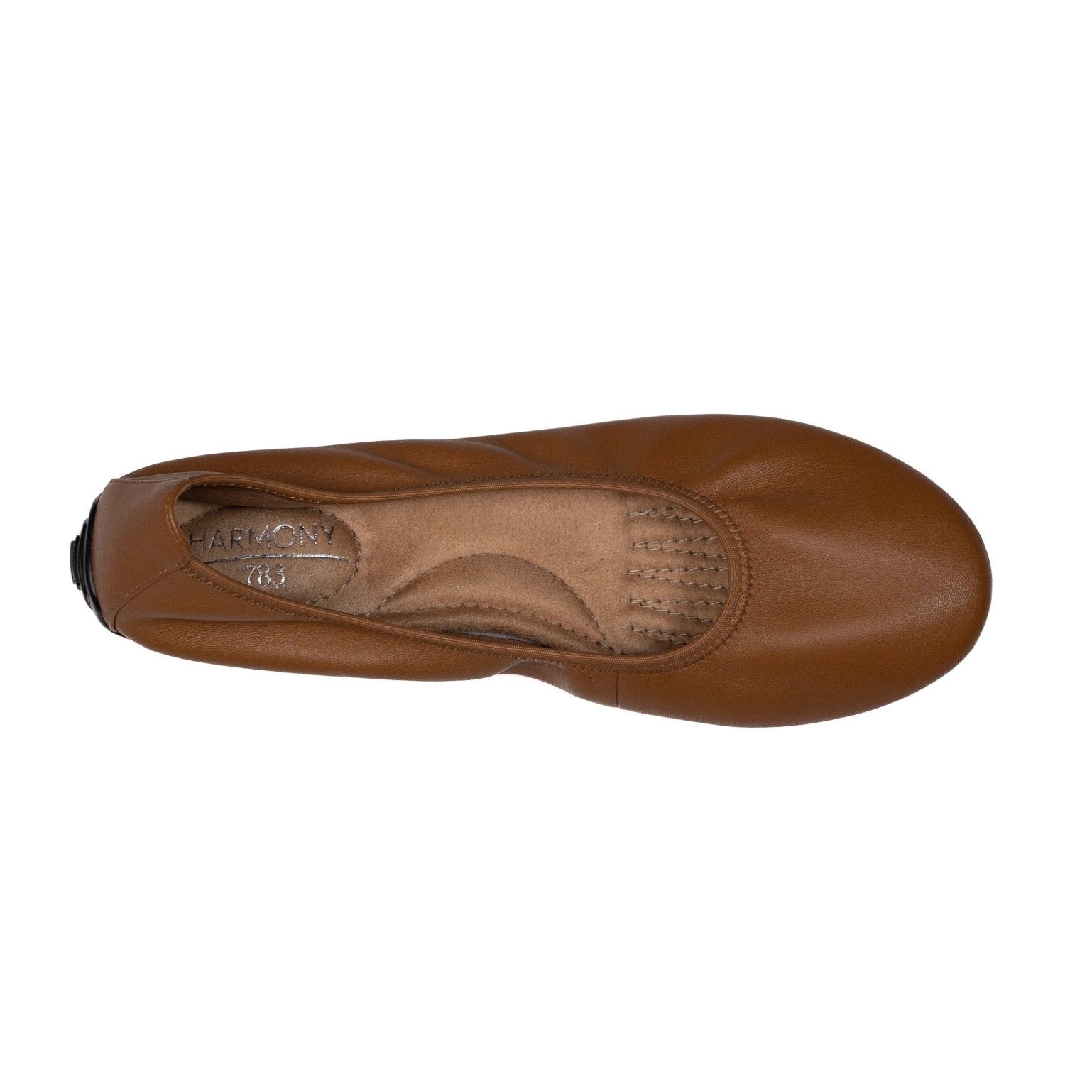 top view of the cognac leather grounding ballet flat